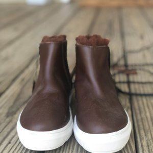 J/Slide faux fur-lined brown booties, Size 6